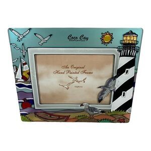 Stained Glass Nautical Lighthouse Coco Cay Bahamas Hand Painted Picture Frame
